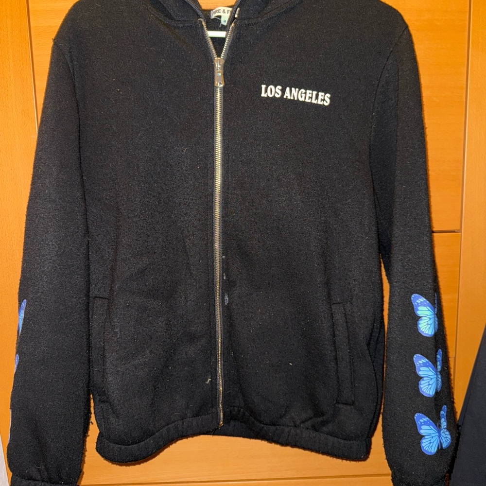 Women’s Black Hoodie with Blue Butterfly Accents